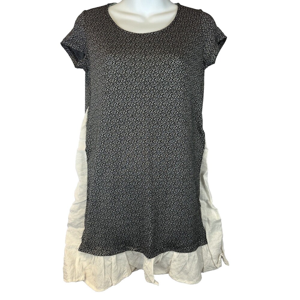 Clu + Willoughby Ivory Black Abstract Geometric Flutter Tunic Dress Size Small